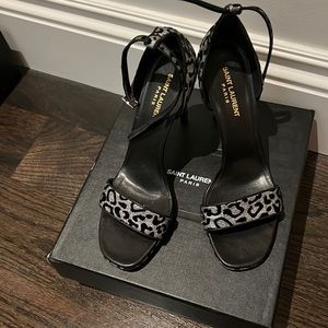 Saint Laurent black/silver leopard sandals. Size 41